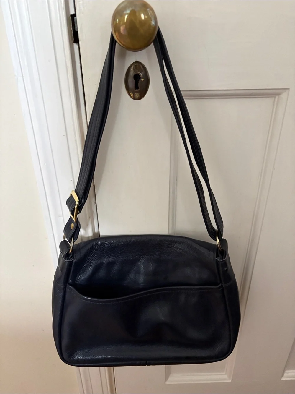 Minimalist Navy blue Leather Shoulder Bag